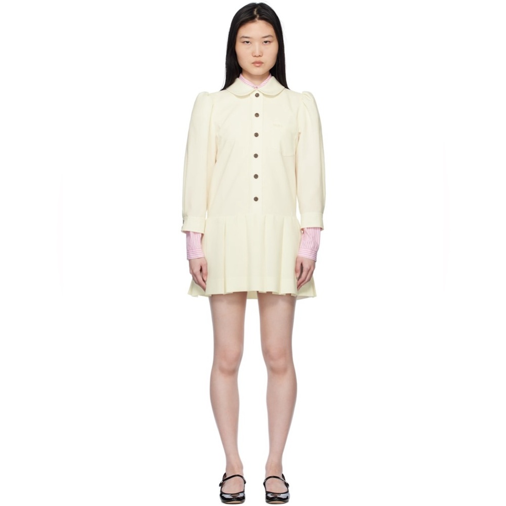 Sandy Liang Off White Somm Minidress Peter Pan Collar Dropped Waist XS NWT